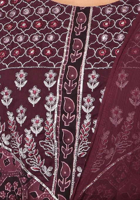 Buy Women Maroon Ajrakh Print Cotton Sharara With Kurta And Dupatta ...