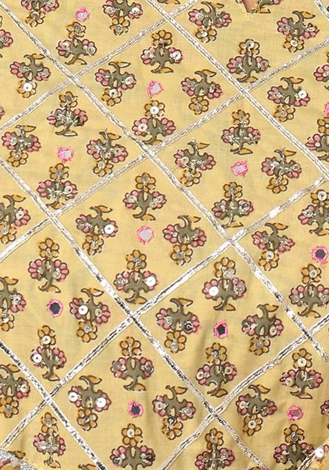Women Yellow Floral Anarkali Kurta With Pants & Dupatta main image 0