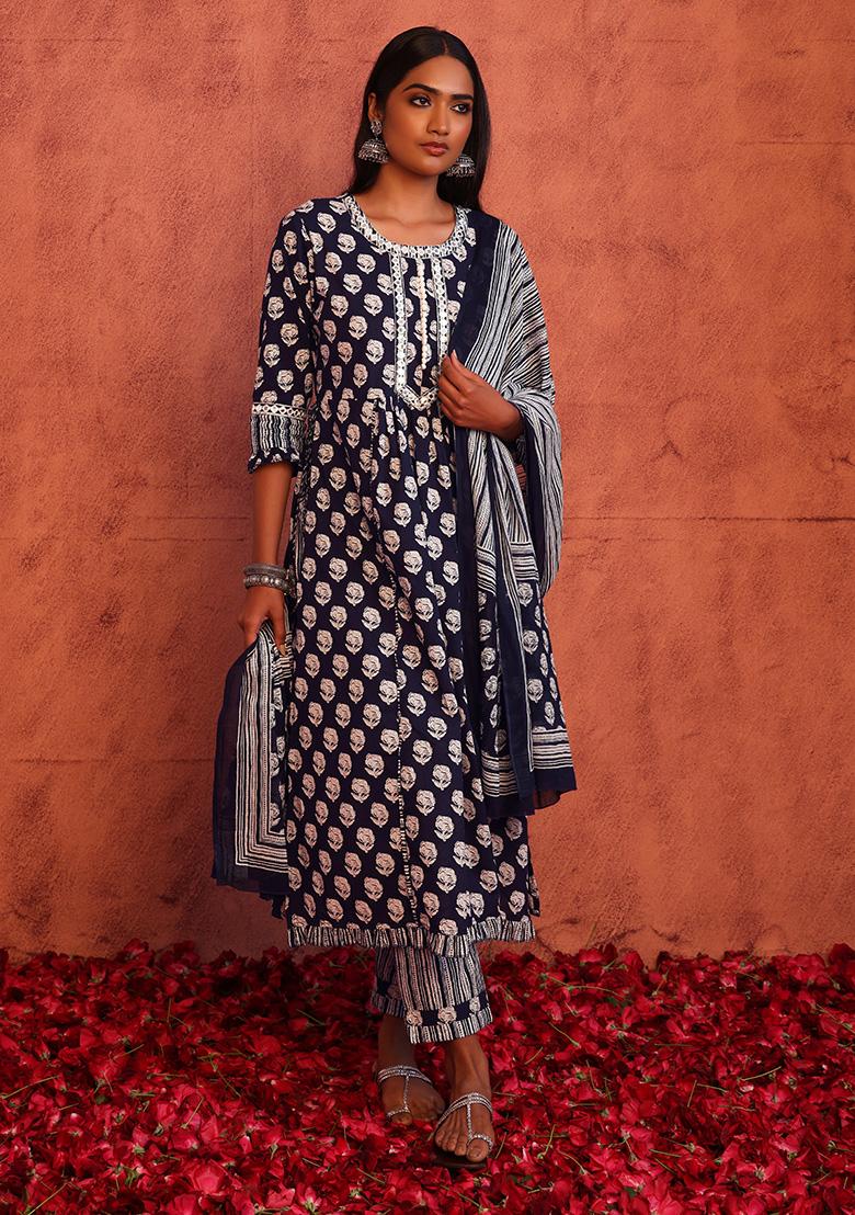 Floral Printed Cotton Kurta With Pants – mbz.in