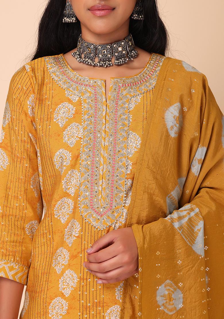 Buy INDYA Yellow Shraddha Kapoor For Indya Women Mustard Yellow Ethnic  Motifs Embroidered Chikankari Georgette Kurta | Shoppers Stop