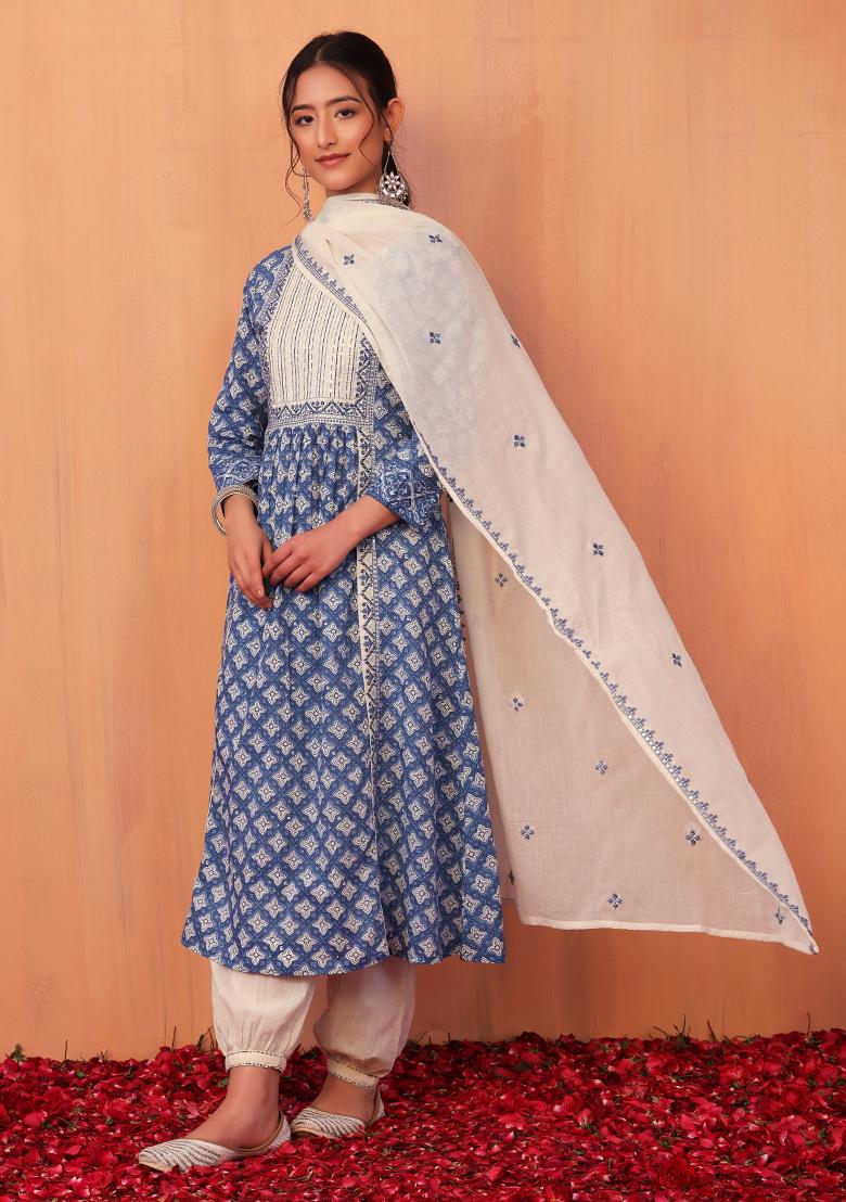 Buy Enchanted Drapes Women Blue Solid A Line Kurti Online at 50% off.  |Paytm Mall