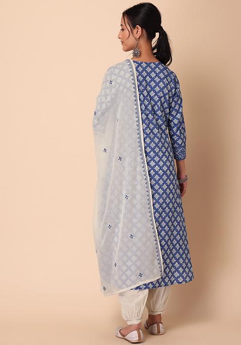 Printed Cotton Blend Kurta With Pants & Dupatta main image 0