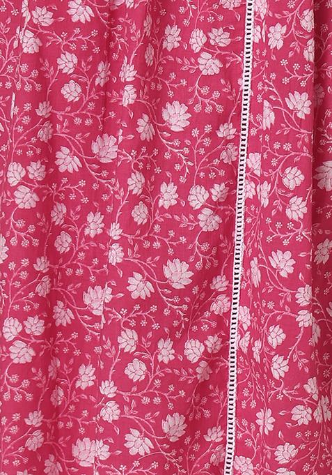 Pink Floral Print Cotton  Kurta, Trouser & Dupatta main image 0