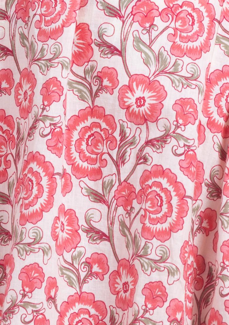 Light Pink Floral Print Cotton Kurta With Pants And Dupatta (Set of 3)