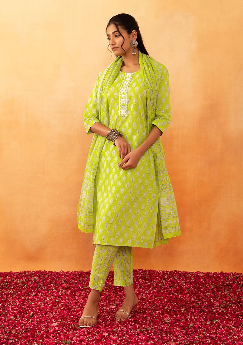 Buy Women Mustard Stripe Embroidered Chanderi Kurta - Exclusive Deals -  Indya