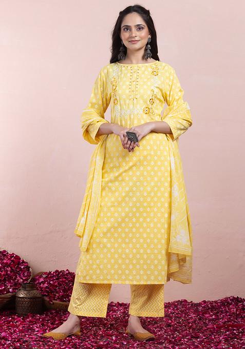Buy yellow printed cotton pants for women online at best prices