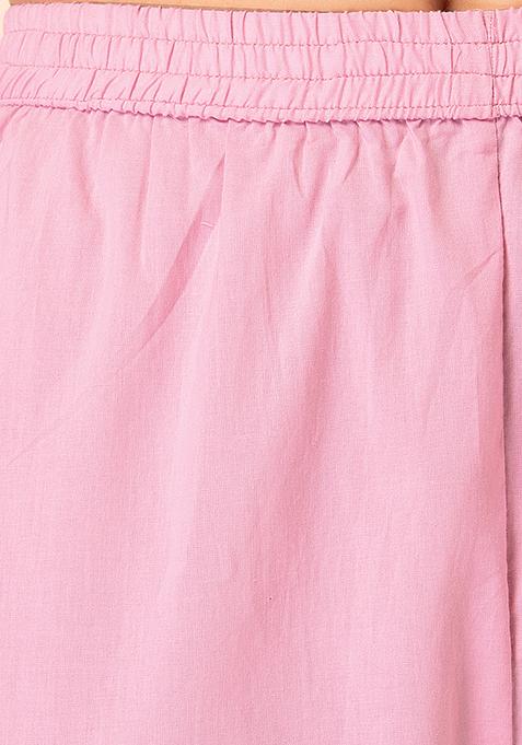 Pink Color Embroidered With Lace Work And Flared Anarkali Kurta With Trousers & Dupatta