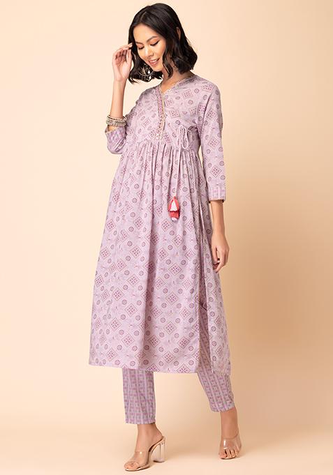 Angrakha Kurti and pant PRE-ORDER - Lavender Block