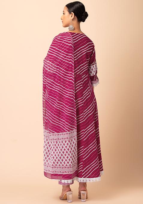 Pink Embroidered Pure Cotton Anarkali Kurta Sets With Dupatta