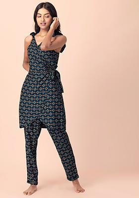 Navy Boota Strappy Tunic and Pants Set 