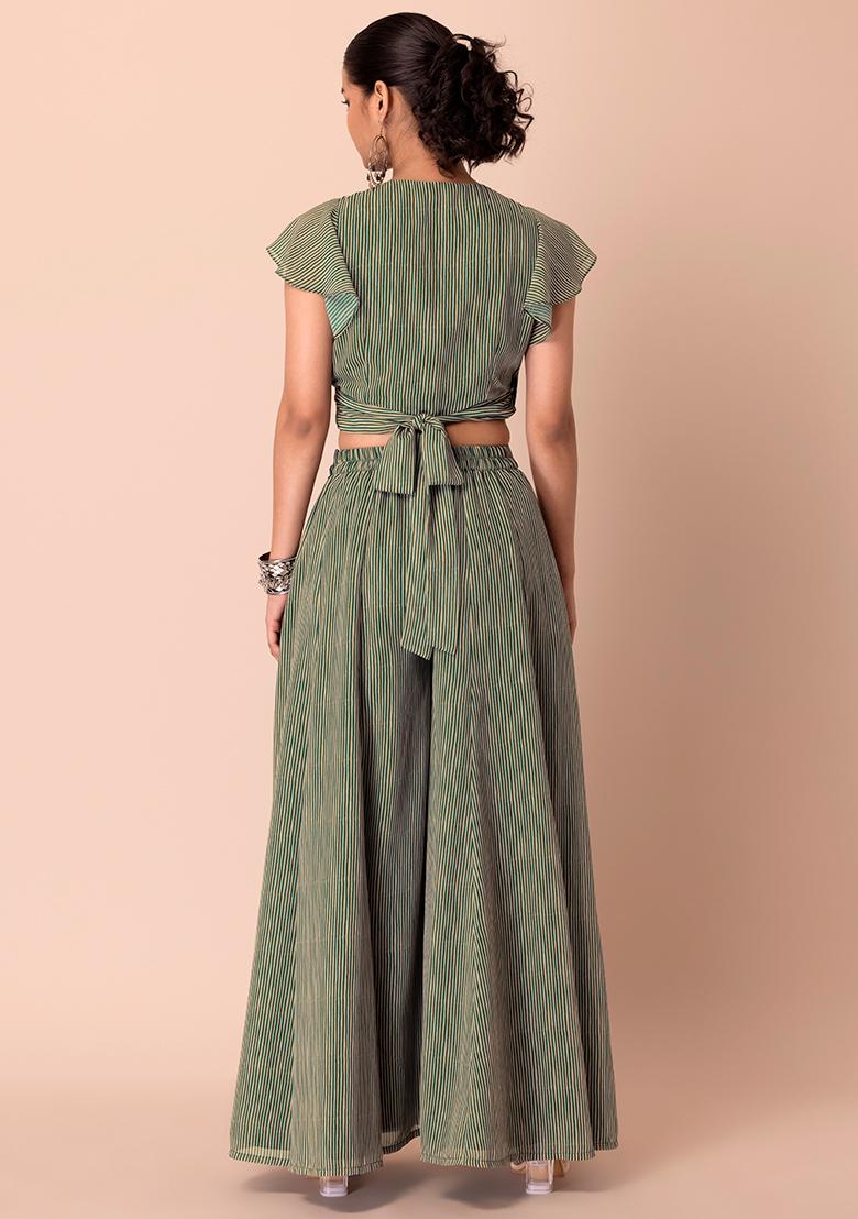 Buy Women Green Wrap Top And Palazzo Pants (Set Of 2) - Feed