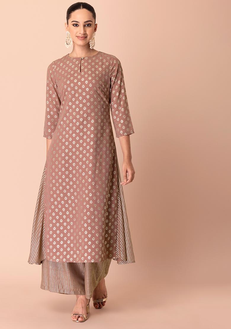500786 Traditional Indian Light Pink Suit with Long Kurta and Palazzo –  Pure Elegance