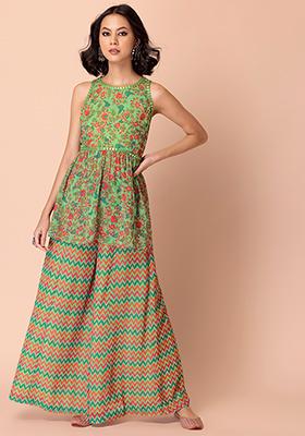 Green Kalamkari Printed Short Angrakha Kurta Set 