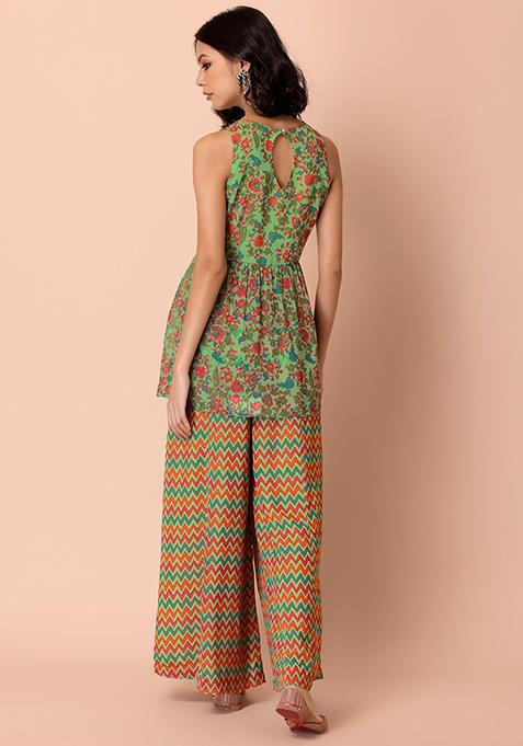 Buy Women Green Kalamkari Printed Short Angrakha Kurta Set - Exclusive ...