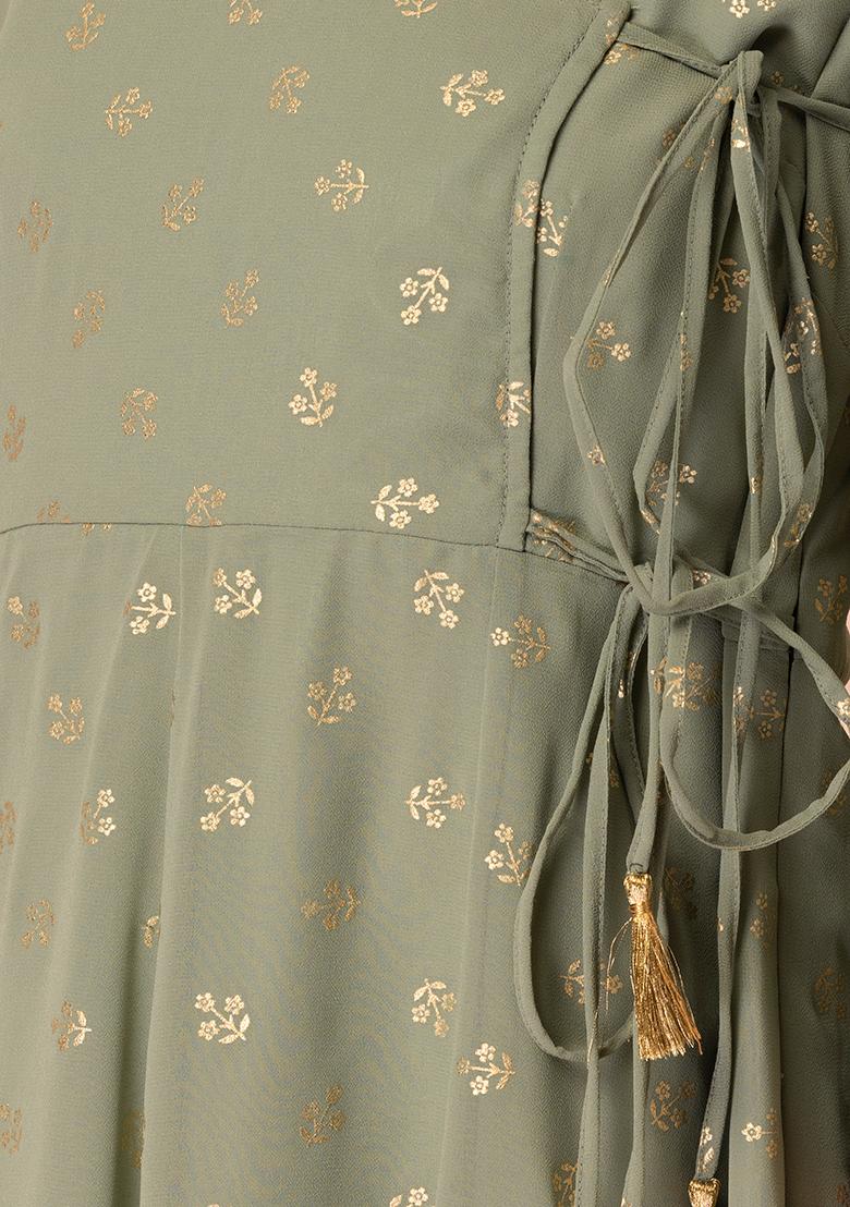 Women Green Georgette Foil print Anarkali Kurta