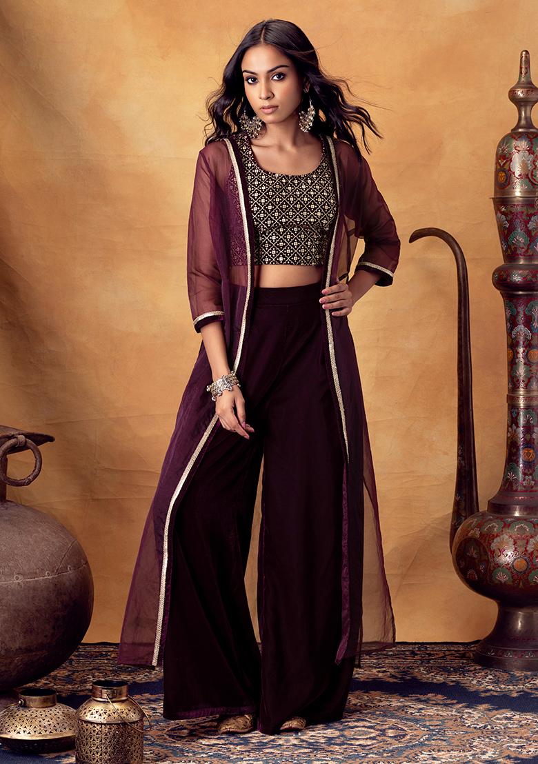 Buy Soup By Sougat Paul Sharara Pants with Crop Top and Jacket for Women  Online @ Tata CLiQ Luxury