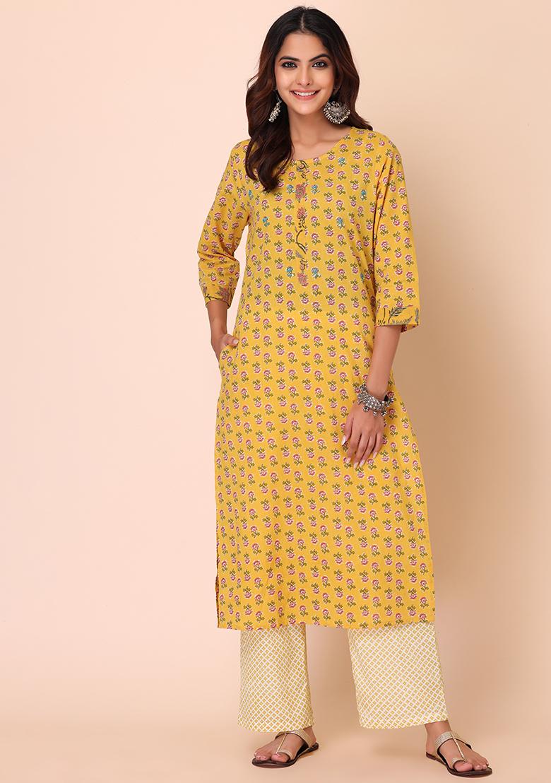 Buy Indya Yellow Floral Boota Print Embroidered Rayon Anarkali Kurta in  Yellow 2024 Online | ZALORA Singapore