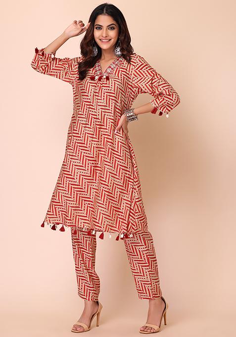 Peach Floral Printed Cotton Kurta Set with Pants main image 1