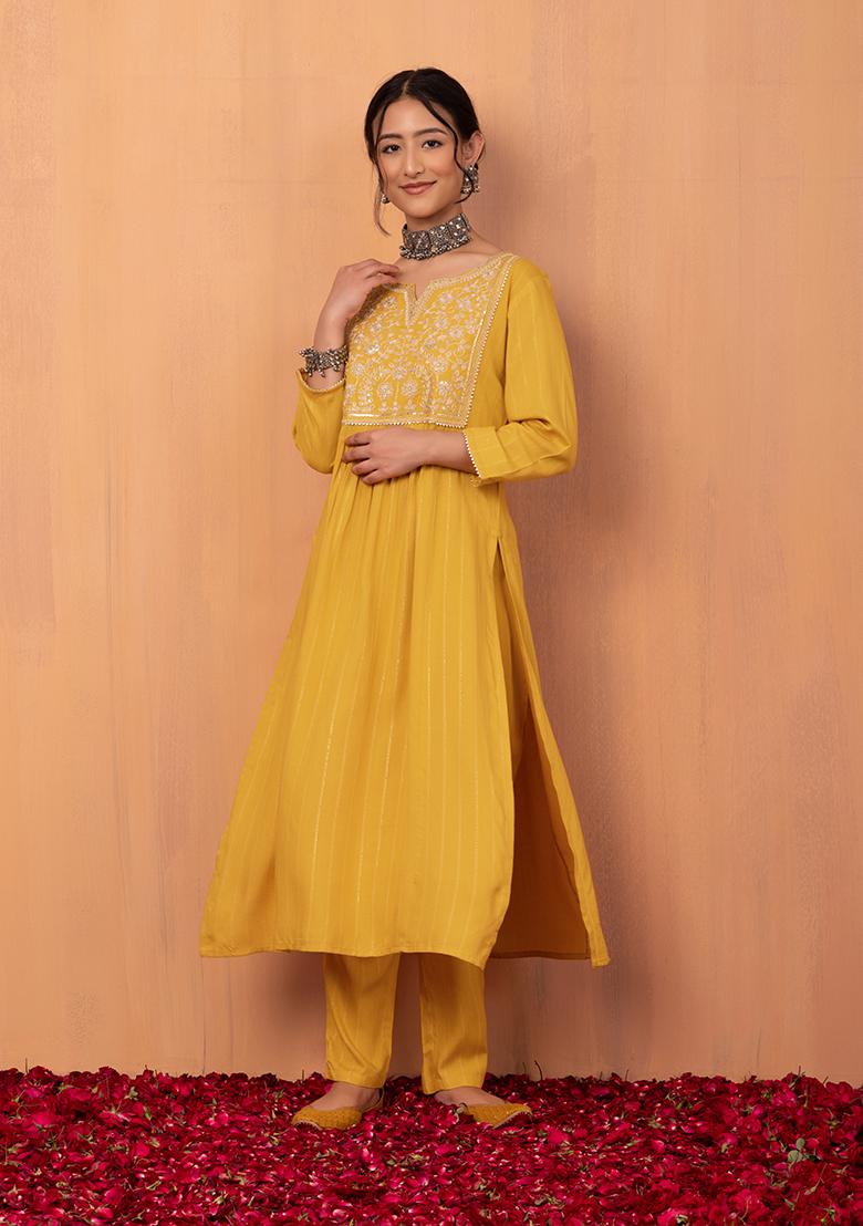 Buy INDYA Yellow Yellow Double Layer Tunic with Attached Dotted Cape |  Shoppers Stop