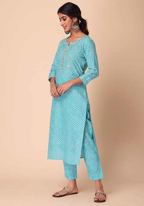 Women Leheriya Pure Cotton Print Parade Kurta Set