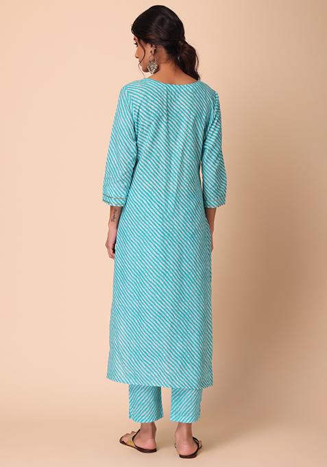 Blue - Tie-Dye Cotton Straight Leheriya Kurta 14