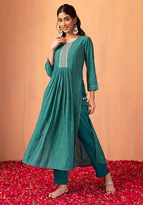 Blue Striped Muslin Kurta And Pants (Set of 2)