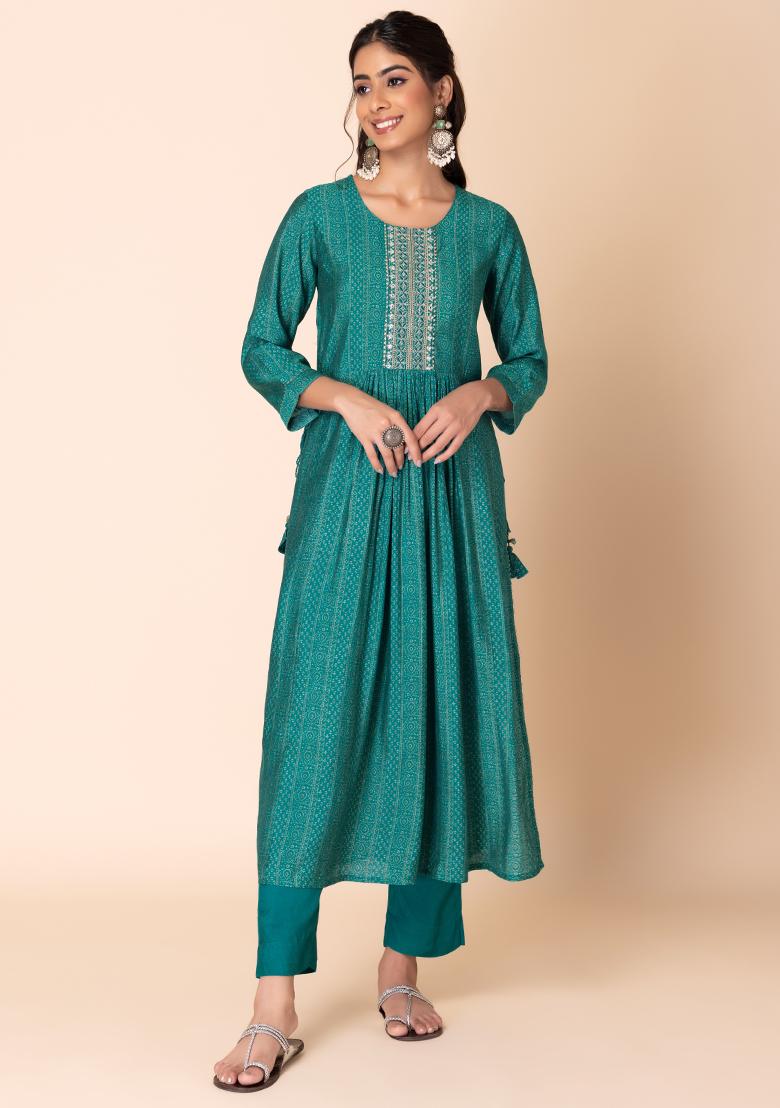 Blue Striped Muslin Kurta And Pants (Set of 2)