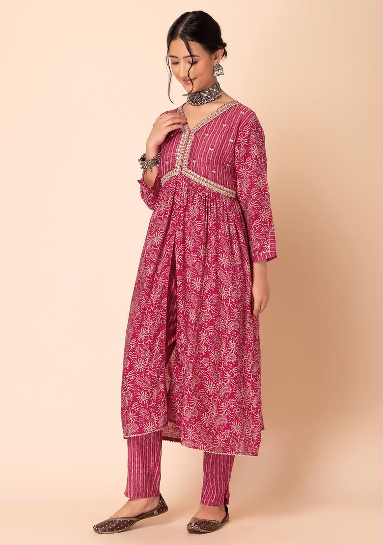 Pink Batik Print Muslin Kurta With Pants (Set of 2) 