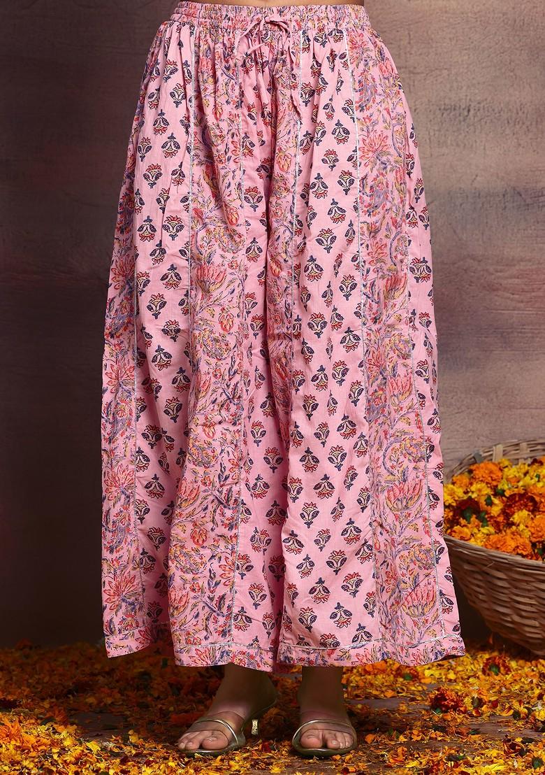 Pastel Pink Floral Print Peplum Kurta And Pants (Set of 2)