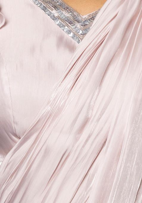Blush Pink Shimmer Silk Saree – Designer Embroidered Wedding & Reception Outfit main image 0