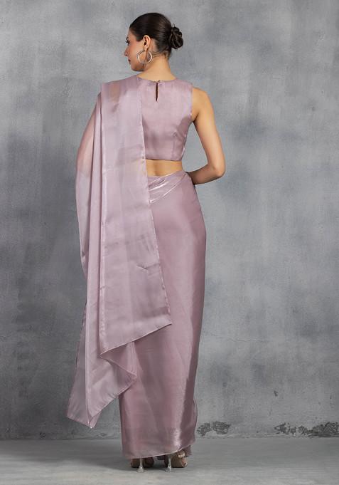 Women's Organza Mauve Embellished Designer Saree With Blouse Piece