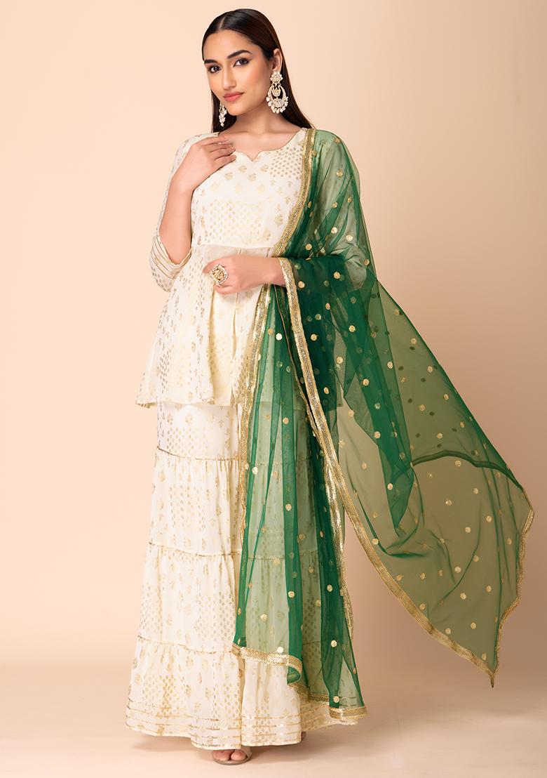 Dark Green Dress Material Set With Dupatta