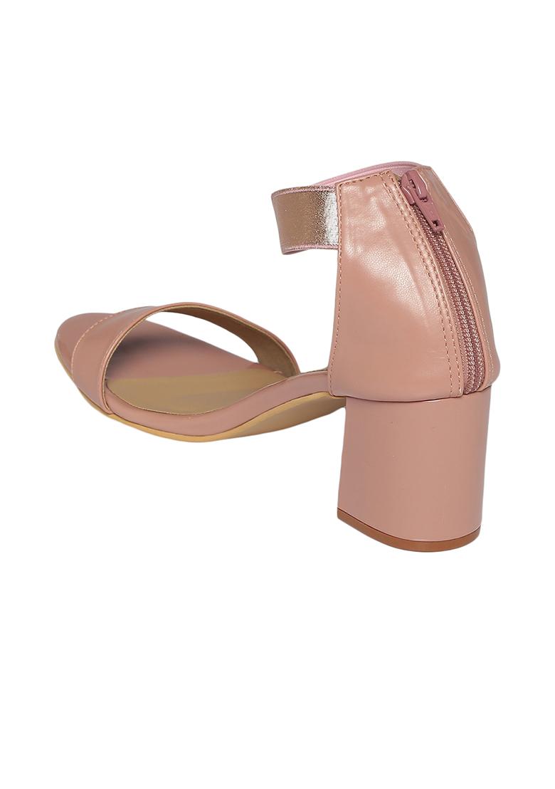 Buy Women Light Pink Metallic Ankle Strap Block Heels - Sandals - Indya