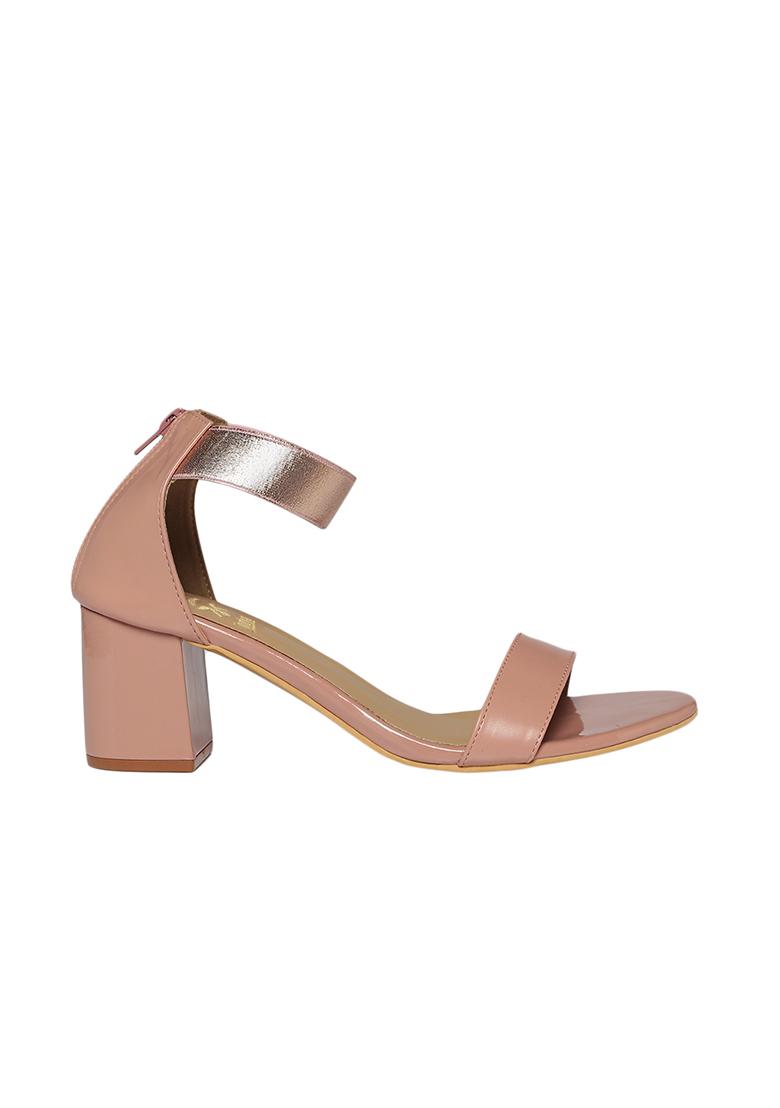 Buy Women Light Pink Metallic Ankle Strap Block Heels - Sandals - Indya