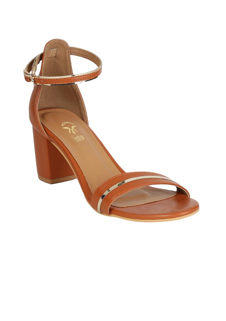 Buy Women Tan Embellished Strap Block Heels Sandals Indya