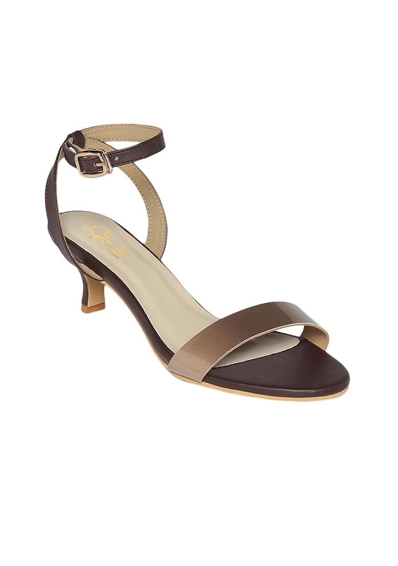 Brown Metallic Finish Kitten Heels - Indya