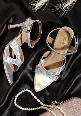 Silver Holographic Kitten Heels