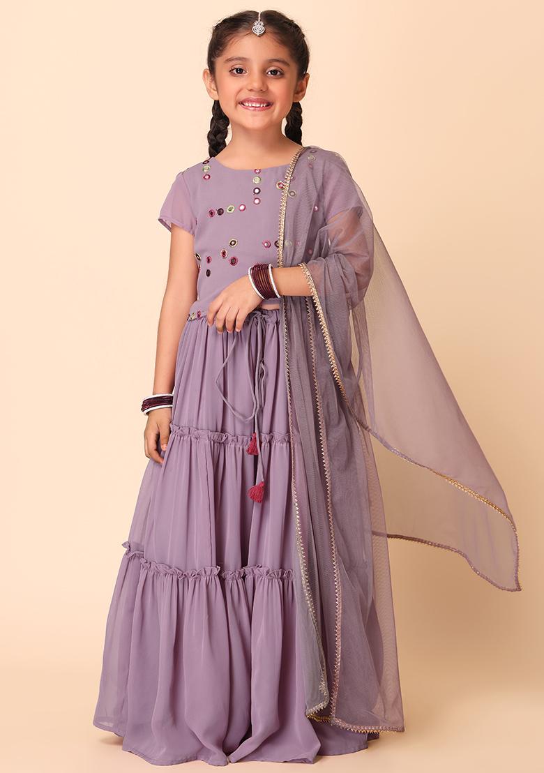 Lilac Tiered Lehenga With Blouse And Dupatta (Set of 3)