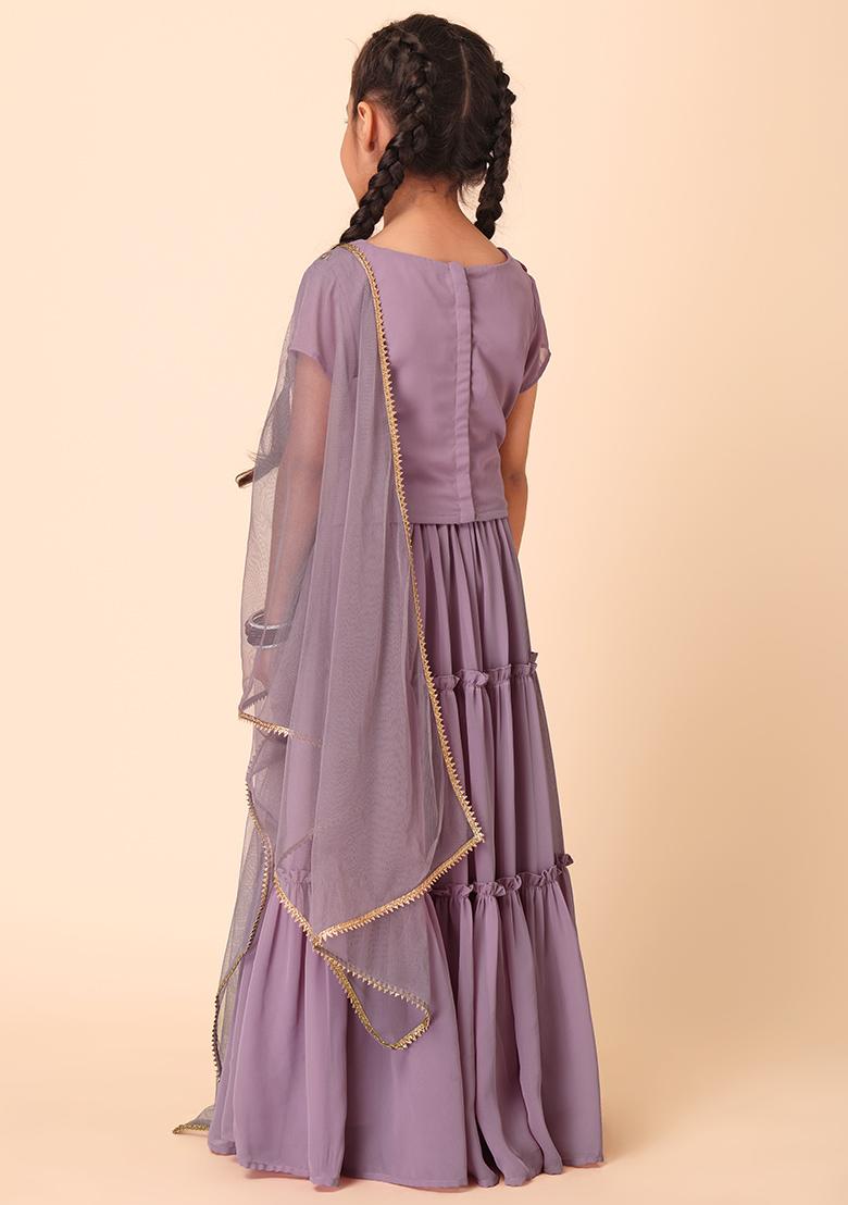 Lilac Tiered Lehenga With Blouse And Dupatta (Set of 3)