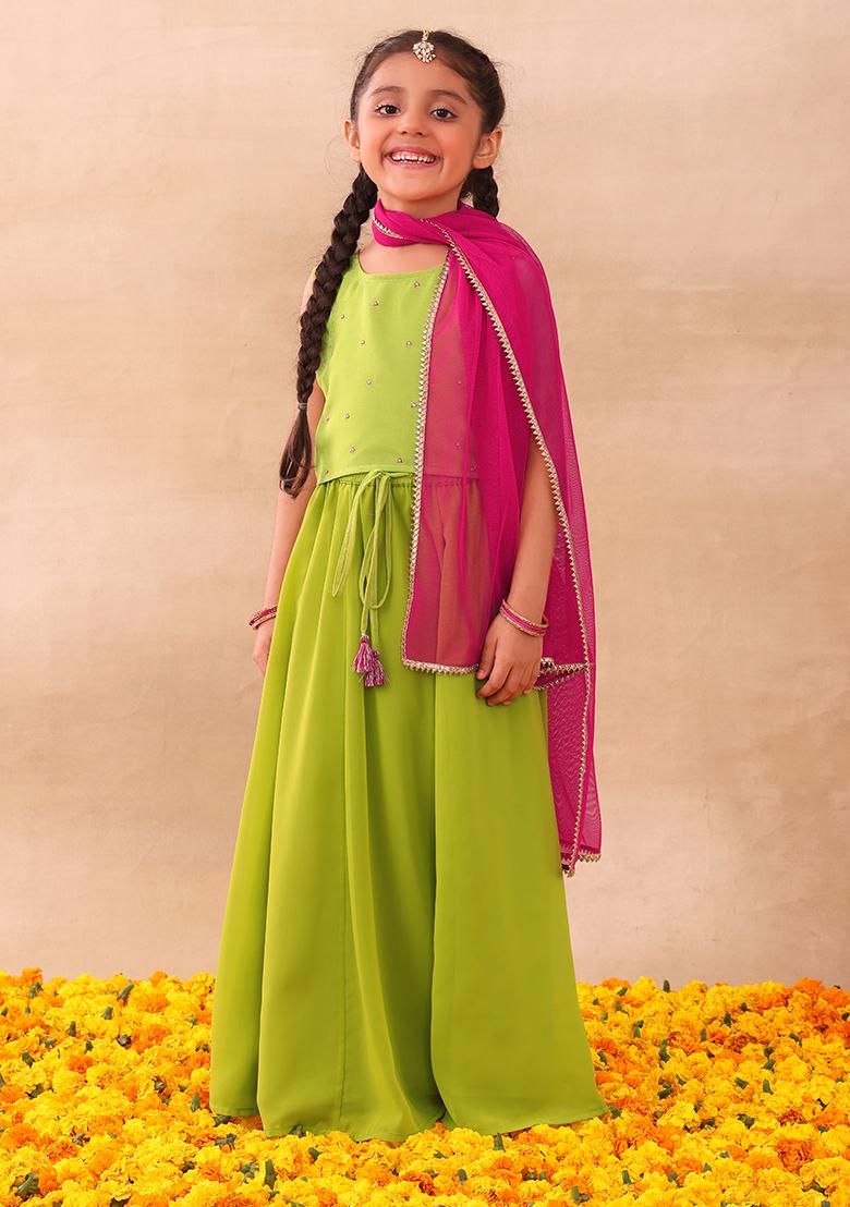 Light Green Lehenga With Embroidered Blouse And Dupatta (Set of 3)