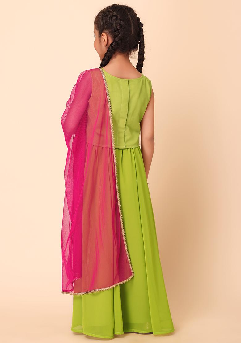 Light Green Lehenga With Embroidered Blouse And Dupatta (Set of 3)