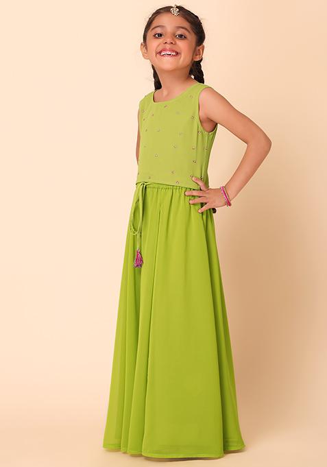 Light Green Lehenga With Embroidered Blouse And Dupatta (Set of 3)