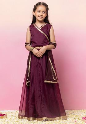 Purple Organza Lehenga With Wrap Blouse And Dupatta (Set of 3)