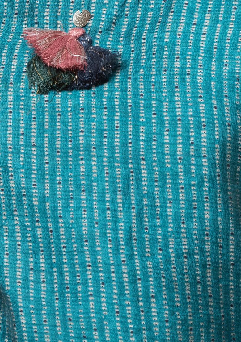 Turquoise Printed Tiered Lehenga With Blouse And Dupatta (Set of 3)