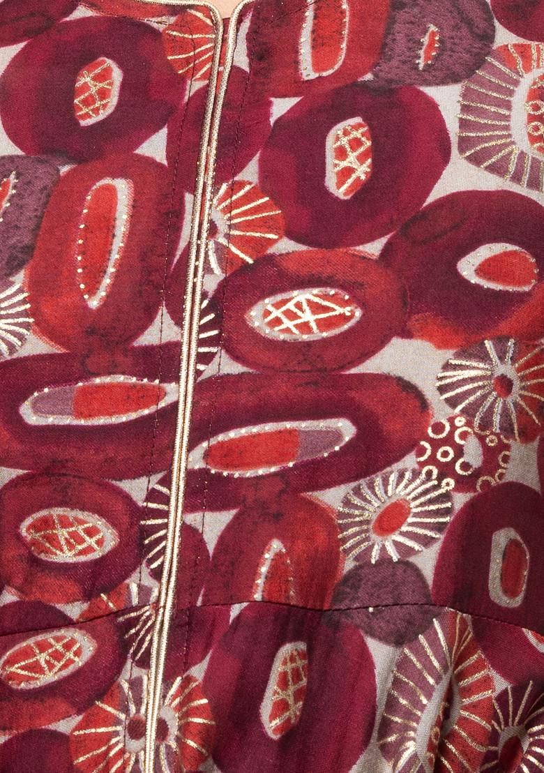 Red Foil Print Front Slit Kurta With Palazzo Pants And Dupatta (Set of 3)