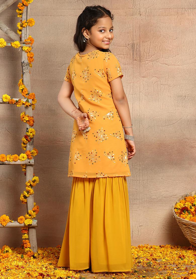 Mustard Abstract Print Kurta With Palazzo And Dupatta (Set of 3)