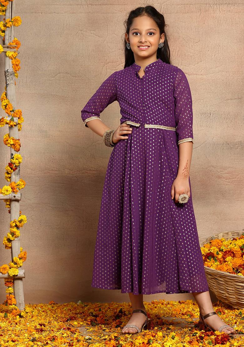 Purple Bandhani Print Anarkali Kurta With Short Jacket (Set of 2)