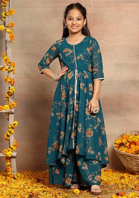 Green Floral Foil Print Kurta With Pants (Set of 2)