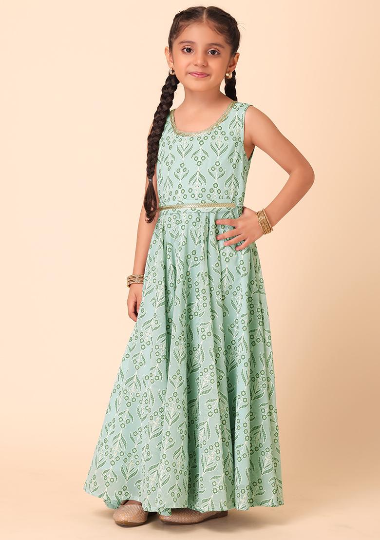 Light Blue Floral Print Flared Dress With Belt (Set of 2)