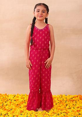 Dark Pink Tiered Jumpsuit With Dori Belt (Set of 2)